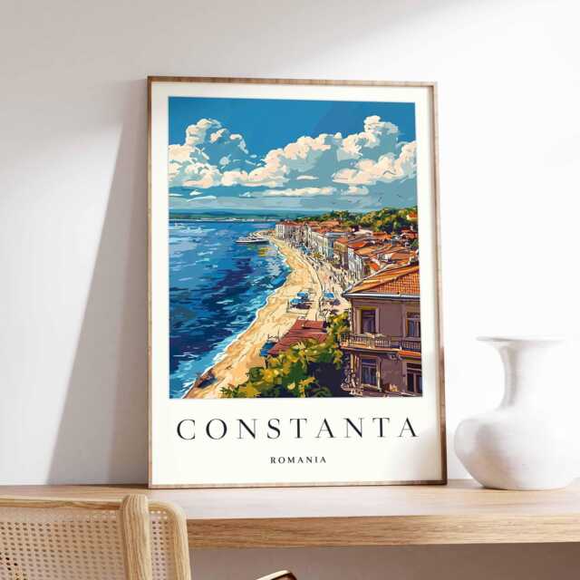 Constanta Romania Travel Poster Black Sea Coastal Art - image 1