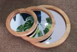 Solid Oak Round Wall Mirror Modern Minimalist Bathroom Bedroom Mirror - thumbnail 1