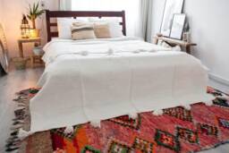 Super Soft Blanket - White Pom Blanket Handmade Moroccan Pompoms Tassels -Moroccan For Gift, New Home Gift - thumbnail 1