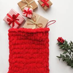 Red Knitted Christmas Stocking, Chunky Family Xmas Decor, Soft Stocking - thumbnail 2