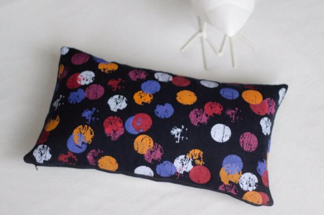 Wool Cushion 30 X 50 cm, Dark Navy, With Colorful Circles, Silk-Screen Printing - image 1