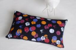 Wool Cushion 30 X 50 cm, Dark Navy, With Colorful Circles, Silk-Screen Printing