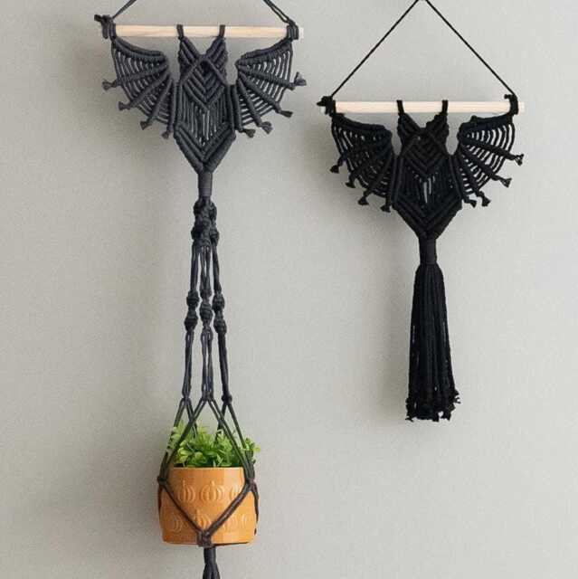Gothic Bat Decor, Hanging Macrame, Witchy Room Modern Halloween, Dark Wall Art, Plant Holder, Decorations W52 - image 1
