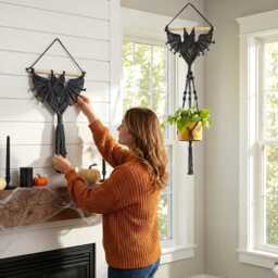Gothic Bat Decor, Hanging Macrame, Witchy Room Modern Halloween, Dark Wall Art, Plant Holder, Decorations W52 - thumbnail 4