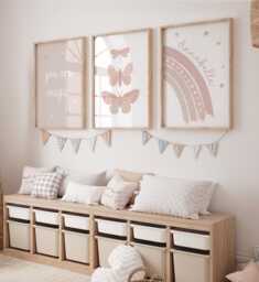 Neutral Rainbow Stars Girls Bedroom Prints - Set Of 3, Baby Girl Print, Nursery Prints, Wall Art, Kids Bedroom, Butterfly Art - thumbnail 1