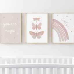 Neutral Rainbow Stars Girls Bedroom Prints - Set Of 3, Baby Girl Print, Nursery Prints, Wall Art, Kids Bedroom, Butterfly Art - thumbnail 3