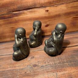 stone Garden Set Of 3 Gold Happy Buddha See Hear Speak No Evil Ornament - thumbnail 2