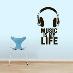 Wall Decals Quote Music Is My Life Decal Headphones Vinyl Sticker Home Art Store Mural Bedroom Decor Eg34 - thumbnail 1