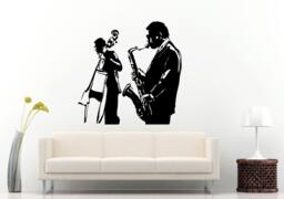 Jazz Sax Saxophone Instrument Tool Band Musical Genre Man Player Bass Guitar Wall Decal Vinyl Sticker Mural Room Decor L1147 - thumbnail 1