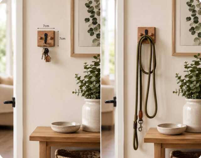 Handmade Oak Waxed Single Key Holder/Dog Lead Choice Of Finish & Hook - image 1