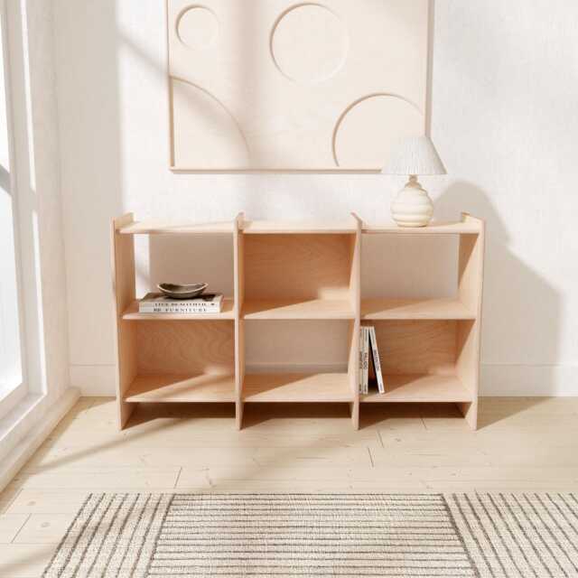 Modern Plywood Storage Cabinet & Display Shelf Open Bookshelf, Sideboard Console, Birch Vinyl Record & Turntable Stand - image 1