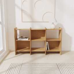 Modern Plywood Storage Cabinet & Display Shelf Open Bookshelf, Sideboard Console, Birch Vinyl Record & Turntable Stand - thumbnail 2