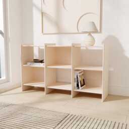 Modern Plywood Storage Cabinet & Display Shelf Open Bookshelf, Sideboard Console, Birch Vinyl Record & Turntable Stand - thumbnail 4