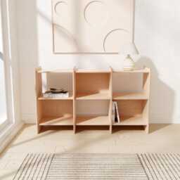Modern Plywood Storage Cabinet & Display Shelf Open Bookshelf, Sideboard Console, Birch Vinyl Record & Turntable Stand - thumbnail 1