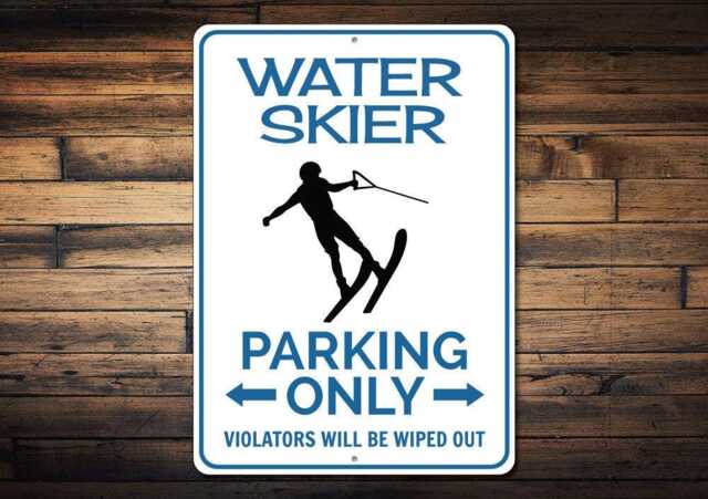 Water Skier Parking Sign, Gift For Skier, Skiing Metal Wall Decor - Quality Aluminum - image 1
