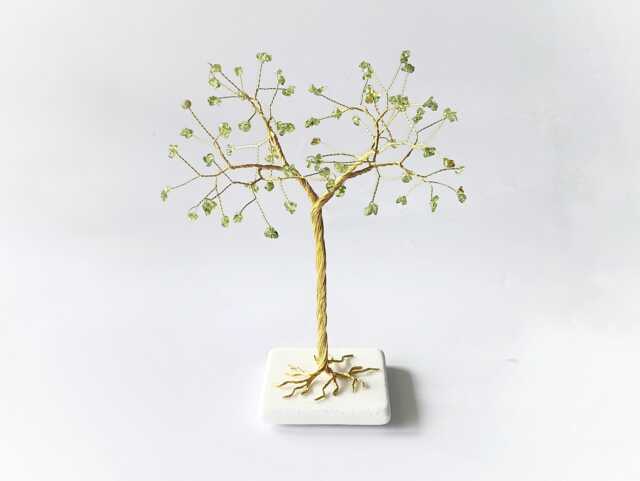 Peridot Gemstone Tree Sculpture Golden Wire, August Birthstone Gift, 16Th Anniversary Gift - image 1