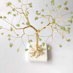 Peridot Gemstone Tree Sculpture Golden Wire, August Birthstone Gift, 16Th Anniversary Gift - thumbnail 2