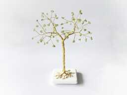 Peridot Gemstone Tree Sculpture Golden Wire, August Birthstone Gift, 16Th Anniversary Gift