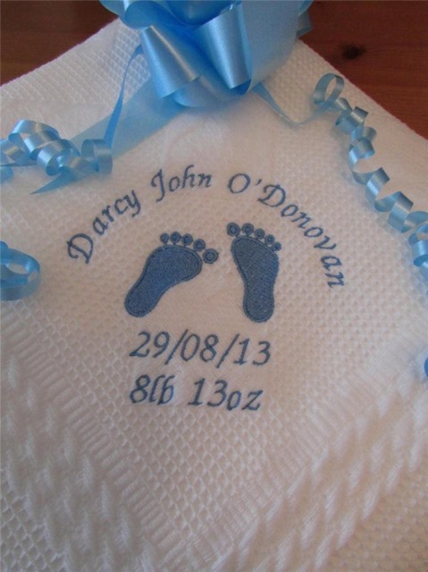 Personalised Baby Blanket Shawl Footprints Newborn Christening Boy Girl Gift - image 1