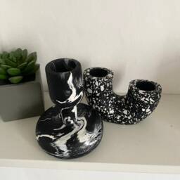Candlestick Holder - Jesmonite Marble Pillar Candle Double U-Shaped Gift Idea Home Decor - thumbnail 3