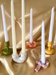 Candlestick Holder - Jesmonite Marble Pillar Candle Double U-Shaped Gift Idea Home Decor - thumbnail 1