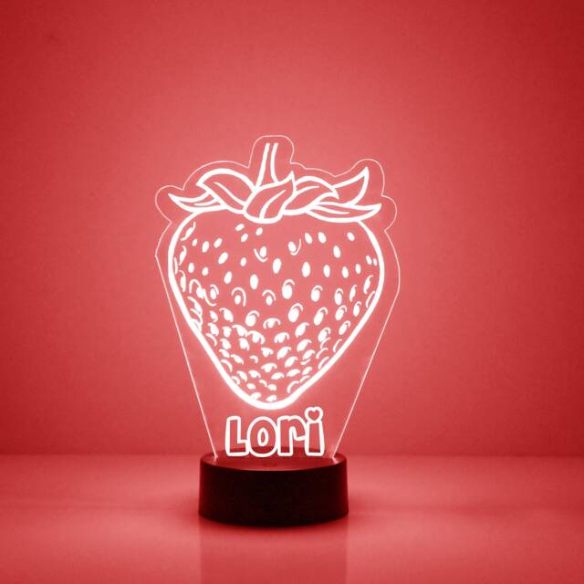 Acrylic Light Up Strawberry, Custom Engraved Night Light, Personalized Free, 16 Color Options With Remote Control, Chef's Gift, Kitchen Decor - image 1