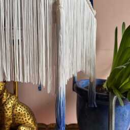Handmade Navy Velvet Lampshade, Ivory Silk Fringe, Blue Tassels - thumbnail 2