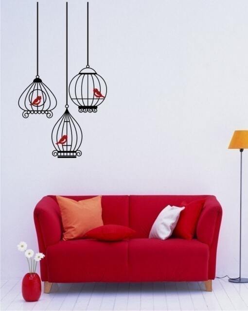 Birdcage Wall Decals With 3 Birds - Stickers Custom Home Decor - image 1