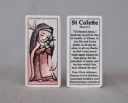 st Colette Patron Saint Block With Gift Bag // Of Expectant Mothers & Those Trying To Conceive Catholic Toys By Almondrod - thumbnail 1