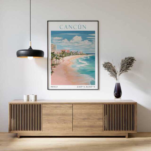 Cancun Travel Poster, Mexico Wall Art, Caribbean Beach Decor, Landscape, Tropical Print, Art - image 1