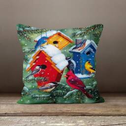 Dark Blue Winter Cushion Case/Winter Landscape Pillow Cover/Christmas Red Snow Decor/Housing Cover/Pine Trees Top - thumbnail 3