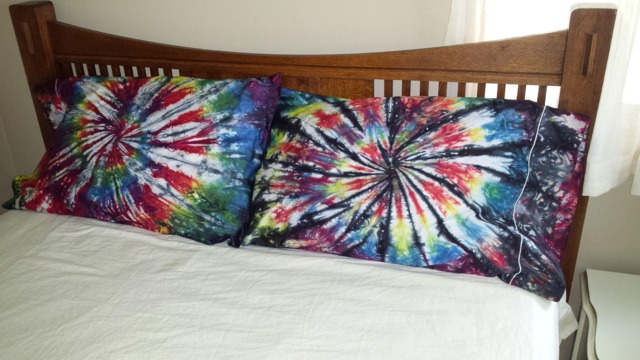 Tie Dyed Cotton Pillowcase, Set Of Two Pillow Cases, 600 Thread Count, Egyptian Cotton Black Backed Rainbow Pillowcase - image 1