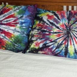 Tie Dyed Cotton Pillowcase, Set Of Two Pillow Cases, 600 Thread Count, Egyptian Cotton Black Backed Rainbow Pillowcase - thumbnail 3