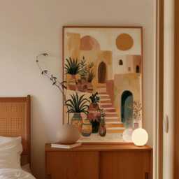 Boho Desert Courtyard Poster, Mediterranean Wall Art, Terracotta Decor - thumbnail 2