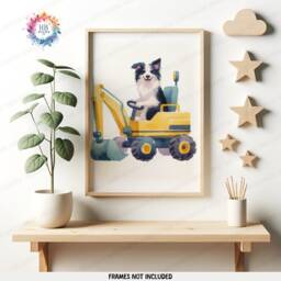 Dog Construction Nursery Decor - Set Of 3 Kids Posters - Digger Prints Truck Poster Kid Collie Print Transport Wall Art Boys Girls - thumbnail 3