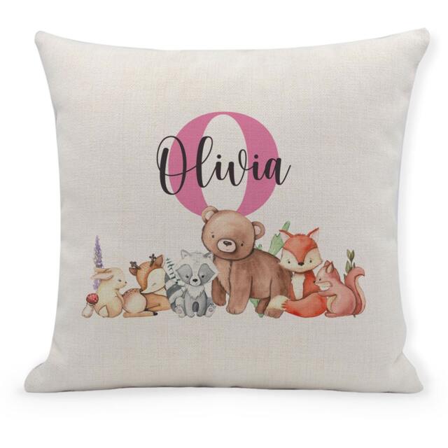Personalised Woodland Animals Baby Cushion Cover Christening Gift - 40x40cm - image 1