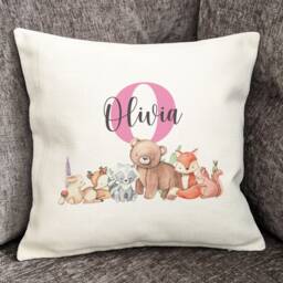 Personalised Woodland Animals Baby Cushion Cover Christening Gift - 40x40cm - thumbnail 2