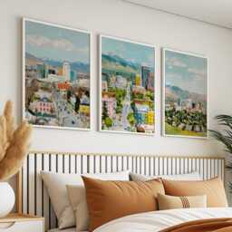 Salt Lake City Usa Travel Poster Set Of 3 Utah Wall Art American Cityscape Prints Mountain Decor, Vintage Illustration - thumbnail 2
