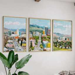 Salt Lake City Usa Travel Poster Set Of 3 Utah Wall Art American Cityscape Prints Mountain Decor, Vintage Illustration - thumbnail 3