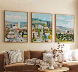 Salt Lake City Usa Travel Poster Set Of 3 Utah Wall Art American Cityscape Prints Mountain Decor, Vintage Illustration - thumbnail 1