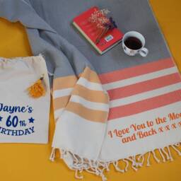 Personalised Throw & Large Towel, Cotton Anniversary Gift, Mother's Day For Her, Garden Shawl, Wedding Gift Her - thumbnail 3