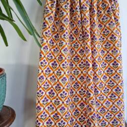 Kantha Stitch Pure Cotton Reversible Bed/Sofa Throw King Size - Handmade Handprinted Floral Dohar White Yellow Purple Diamond Weave Petal - thumbnail 2