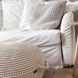 xl Crochet Pouf Ottoman Eco-Cotton Footstool With Handles - thumbnail 2