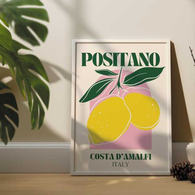 Positano - Amalfi Italy Print Modern Italian Location Poster, Coast Aesthetic, Home Decor, Lemon Illustration, Mediterranean, Travel - image 1