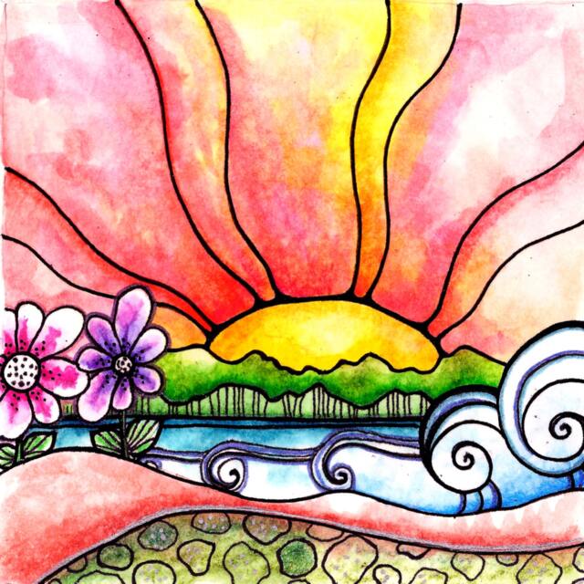 Heat Wave Print Beach Ocean Waves Garden Painting Seascape