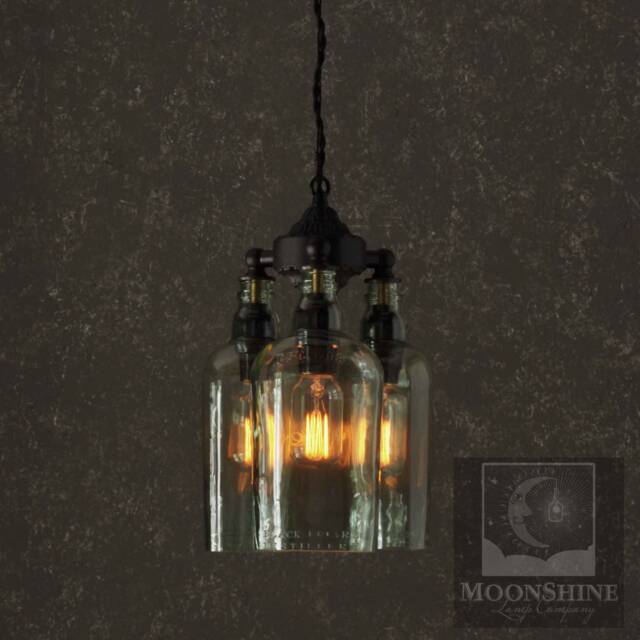 Recycled Bottle Light Chandelier - The Marquis Gin With Vintage Style Edison Bulbs Rustic Decor Farmhouse Barn - image 1