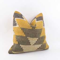 Vintage Turkish Kilim Pillow Cover Handwoven Wool Cushion, 16x16 - thumbnail 3