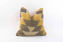 Vintage Turkish Kilim Pillow Cover Handwoven Wool Cushion, 16x16 - thumbnail 1