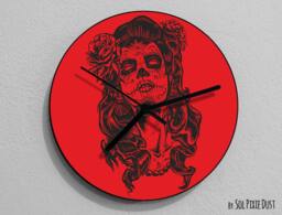 Red Sugar Skull - Day Of The Dead -Dia De Los Muertos Calavera Wall Clock