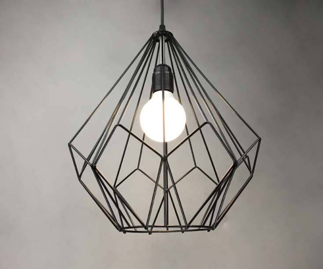 Diamond Steel Frame Pendant Light, Industrial Style, Lampshade Width 7.87'' By Height 13.7 - image 1